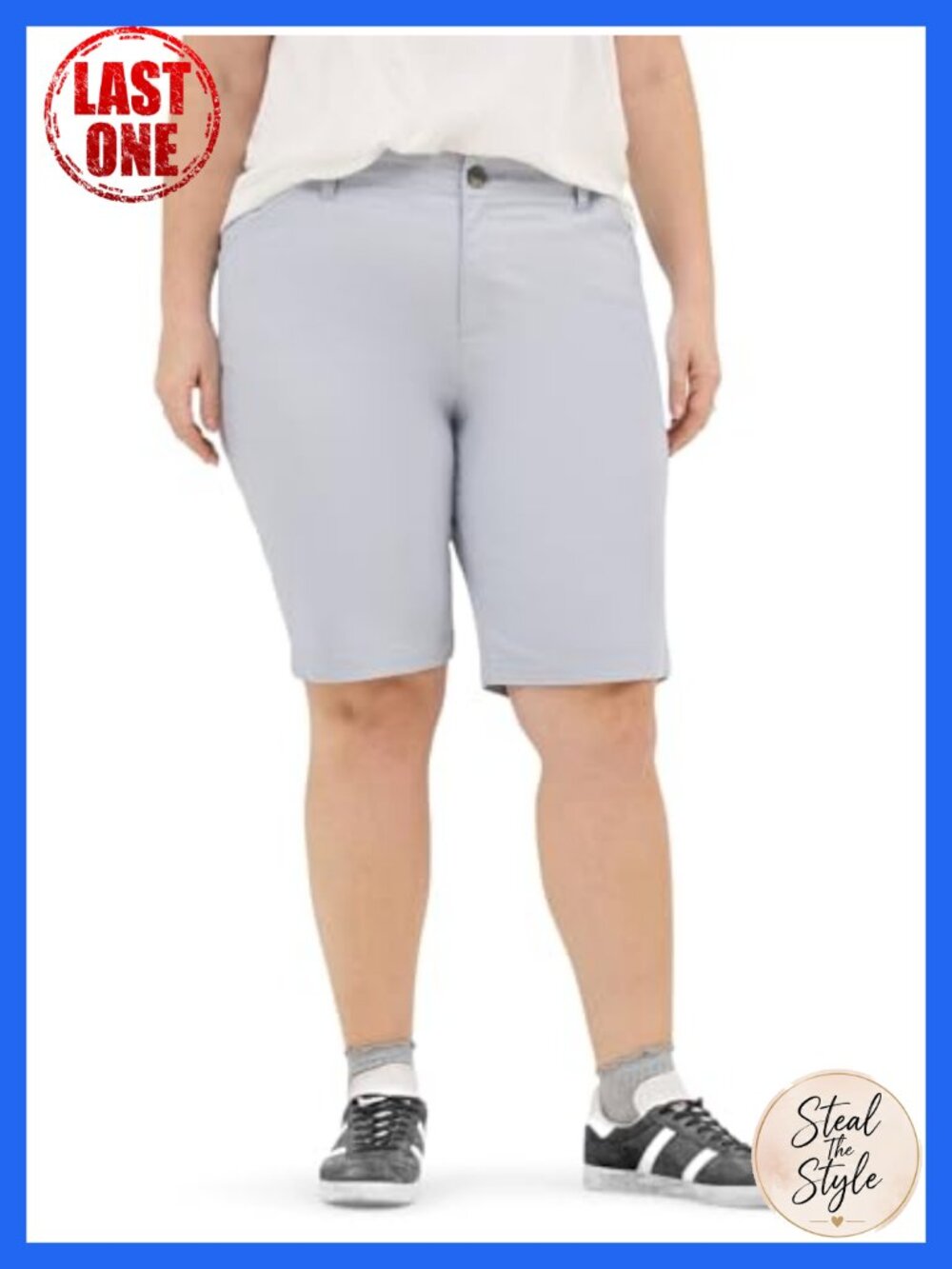 Plus Size Mid Rise Chino Bermuda Shorts 9" Inseam Cotton Spandex